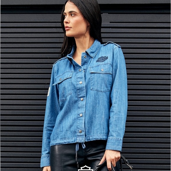 Harley-Davidson Division Chambray Anorak Jacket Denim Size Large NWT - Picture 1 of 13